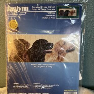 NEW/Vtg. 2000 Janlynn LABRADOR TRIO Cross Stitch Kit 120-29 Three Retriever Dogs